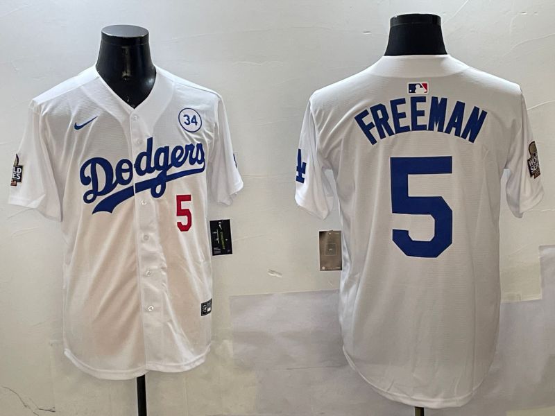 Men Los Angeles Dodgers 5 Freeman White Blue Fashion Game 2025 Nike MLB Jersey style 326